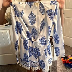 Blue and white romper